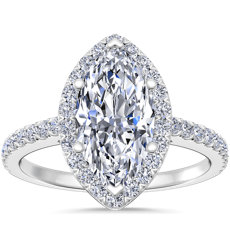 鉑金欖尖形切割光環鑽石訂婚戒指 
